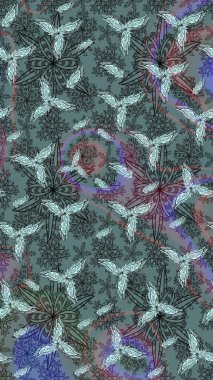 Raster Çiçek İllüstrasyonu 'nun şirin tekstili. Tarafsız renklerde etnik çiçeklerle zarif bir eskiz..