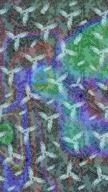 Tarafsız renklerde bahar çiçekleri. Çiçek ve yapraklı karalama şeklinde Raster çiçek deseni. Raster illüstrasyonu.