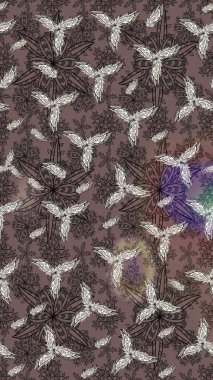 Tekstil tasarımı için geleneksel Raster çiçek buketi kahverengi renkli. Üzerinde gelincikler ve vadi zambakları olan renkli çiçek desenli nakış..