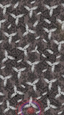 Raster illüstrasyonu. Gri renklerde. Raster illüstrasyonundaki çiçek desenli çizim. Güzel kumaş deseni.