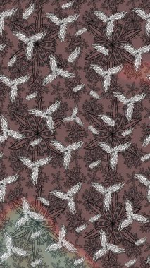 Kumaş, tekstil, duvar kağıdı baskısı için. Eski usul. Raster illüstrasyonu. Renkli desenli eskiz deseni, kahverengi çiçekler ve dekoratif elementlerle. Taslak arkaplan.