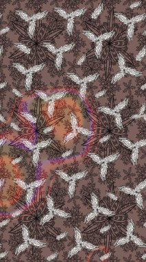 Renkli Yaz Temalı eskiz kalıbı. Kahverengi renkli çiçekler. Raster Illustrasyon 'daki Çiçek Deseni' nin son moda çizimi. Düz Çiçek Elementleri Tasarımı.