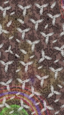 Raster. Kahverengi renkte güzel çiçekler, suluboya desenli eskiz deseni, duvar kağıdı, kart veya kumaş için fayanslı..