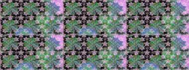 Yeşil el çizimi desen. Raster deseni. Sanat, çiçeklere ilham verir ve arka plan bırakır. Karalama çiçekleri kusursuz desen.