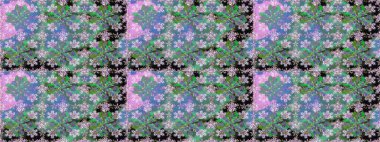 Raster düz çiçekleri pürüzsüz desen. Hediye ambalaj kağıdı, tebrik kartları, posterler ve pankart tasarımı. Yeşil renkte çiçekler.