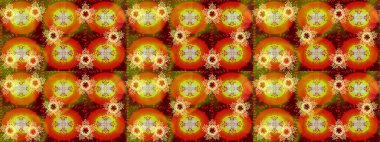 Raster illüstrasyonu. Düz Çiçek Elementleri Tasarımı. Çiçekli, suluboya desenli kusursuz çiçek deseni. Sarı, kahverengi ve turuncu renkli çiçekler. Renkli Bahar Teması Kusursuz Arkaplan.