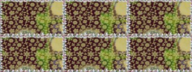 Raster illüstrasyonu. Kahverengi renklerde bahar çiçekleri. Çiçek ve yapraklı karalama şeklinde Raster çiçek deseni.