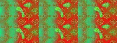 Parlak renkli çiçekleri ve yeşil, turuncu ve kırmızı renkte yaprakları olan şaşırtıcı, pürüzsüz çiçek deseni. Moda baskıları için zarif bir şablon. Modern çiçek arkaplanı. Halk stili.