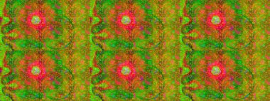 Çiçek süslemeli çizim deseni. Yeşil, kahverengi ve turuncu renkli çiçekler. Raster illüstrasyonu.