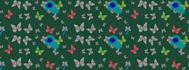 Çizim, karalama, karalama. Sonsuz. Raster. Moda Kumaşı Tasarımı. Kelebekli soyut çiçek arkaplanı çiz.