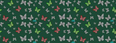 Raster. Kelebekli çizim şekli. Tekstil, kumaş, baskı ve davetiye geçmişi. Yeşil renkli illüstrasyon.