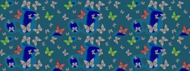 Doğa kelebeğinin yüksek kalitesi. Su rengi filtreleme efektiyle mavi üzerine resimler. Raster illüstrasyonu. Klasik tarzda..