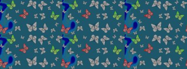 Fantezi sevimli illüstrasyon. Mavi kelebek çizimi. Güzel suluboya kelebekler. Kıyafetler, erkekler, kızlar ve duvar kağıtları için soyut çizim kalıbı. Raster illüstrasyonu.