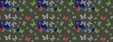 Renk çizimi kalıbı. Tekrarlanan karalamalar. Mistik, semboller. Yeşil arkaplanda el çizimi.