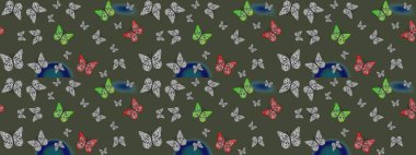 Raster. Yeşil arka planda bir resim. Kumaş, tekstil, baskı ve davetiye örnekleri. Robot resim. Kelebek deseni.