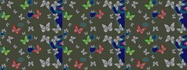 Watercolor Style 'da uçan kelebeklerle eskiz kalıbı. Doğadaki güzellik. Kumaş, Tekstil, Baskı ve Davetiye için arka plan. Raster illüstrasyonu.