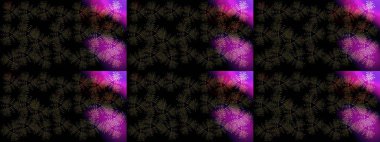 Kar tanelerinin soyut arkaplanlı Noel şablonu. Siyah, gri ve mor kar taneleri. Raster illüstrasyonu. Noel ve Yeni Yıl moda baskıları için tatil tasarımı.