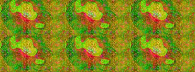 Yeşil, turuncu ve kahverengi renkli çiçeklerle kusursuz çiçek deseni. Çiçekler suluboya tarzında yeşil, turuncu ve kahverengi renklerde.