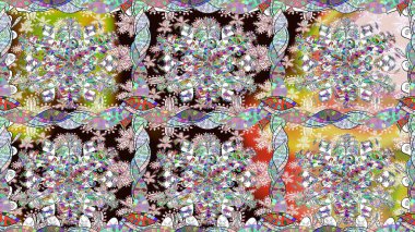 Düz Çiçek Elementleri Tasarımı. Renkli Bahar Temalı Kusursuz Arkaplan. Raster illüstrasyonunda kusursuz çiçek deseni. Renkli çiçekler.