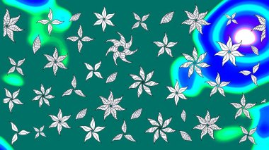 Çiçek desenli eskiz, darbeler, sıçramalar, yaz çiçekleri. Raster illüstrasyonu. Mavi renkte çiçekler.