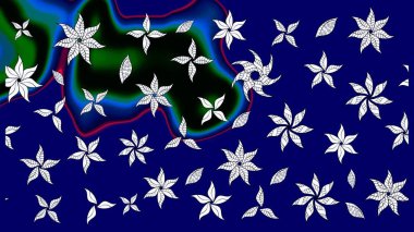 Çiçeksel fantezi tasarımı ve parlak bir arka plan çizimi. Renkli Bahar Teması eskiz kalıbı. Düz Çiçek Elementleri Tasarımı.