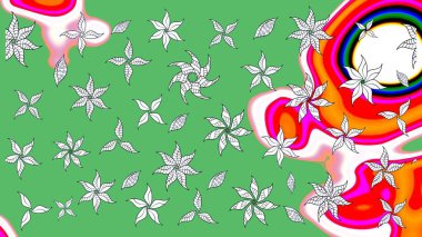 Varicologreen Raster çizimi. Küçük çiçekteki sevimli çiçek deseni. Birçok yeşil soyut çiçekli tropikal çizim deseni.