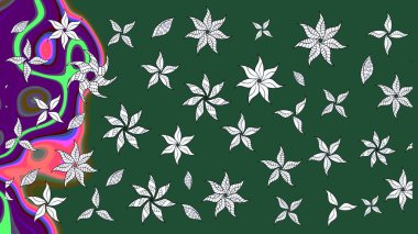 Kabile sanatı boho baskısı, klasik çiçek arkaplanı. Soyut etnik raster çizim kalıbı. Arkaplan dokusu, duvar kağıdı, yeşil renkli çiçek teması.