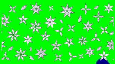 Raster illüstrasyonu. Şirin çiçekli eskiz deseni ve yeşil renkli yapraklar, suluboya çiçek deseni, duvar kağıdı, kart veya kumaş için fayanslı.