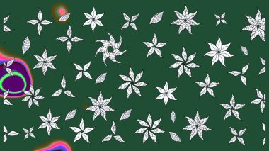 Çiçek desenli çizim. Yeşil renkli Asya tekstili. Raster illüstrasyonu.