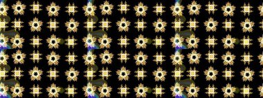 Raster illüstrasyonu. Siyah, sarı ve kahverengi renkli kar taneleri. Renkli arka planda izole tatlı kar taneleri. Kar tanesi raster deseni.