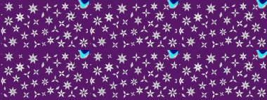 Mor renkli çiçekler. Hediye ambalaj kağıdı, tebrik kartları, posterler ve pankart tasarımı. Raster düz çiçek çizim deseni.