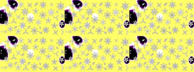 Çiçek tasarımı için inanılmaz bir kolaj cenneti tarzı. Çiçekli zambakların eskiz geçmişi. Parlak çiçekli kolaj çiçekleri sarı.