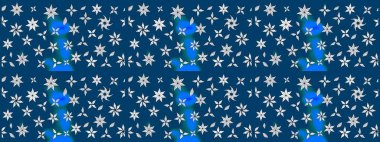 Mavi renkli çiçekler. Mavi renkte çiçek çizimi. Raster illüstrasyonu. Şatafatlı bahar bahçesi dokusu. Çiçek deseni.