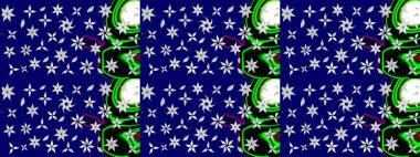 Çiçeksel çizim kalıbının yansıması. Vadinin mavi renkli çiçekleri.