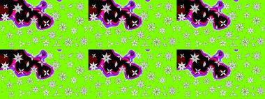 Raster illüstrasyonu. Küçük çiçekli yay deseni çiz. Suluboya tarzında yeşil renkler üzerine.