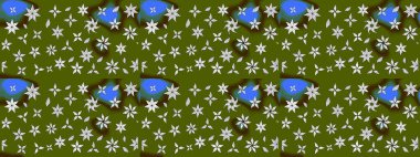 Raster illüstrasyonundaki çiçek desenli çizim. Yeşil renkte çiçekler.