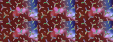 Güzel soyut kar taneleri kırmızı, kahverengi ve mor renkler üzerine raster tasarımı. Yeni yıl kar tanesi. Düz kar karalama ikonları, kar taneleri silueti Noel afişi için, kartlar.