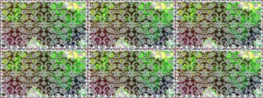 Düz Çiçek Elementleri Tasarımı. Renkli Bahar Temalı Kusursuz Arkaplan. Raster illüstrasyonu. Yeşil renkte zarif çiçekler ve suluboya..