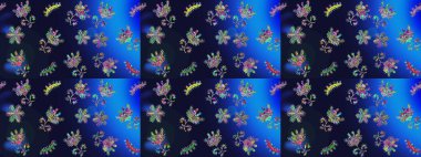 Raster deseni. Bahar çiçekleri dallı desen, gri, mavi ve yeşil renkler çiçekli siluet.