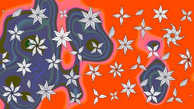 Düz Çiçek Elementleri Tasarımı. Raster illüstrasyonu. Chichi 'nin kumaş kalıbını çiz. Renkli Bahar Teması eskiz kalıbı. Çiçek deseni.