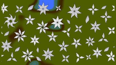 Çiçekli el çizimi çizimi deseni. Modern gelişim yeşil raster arka plan duvar kâğıdı illüstrasyon klasik çizgili iz sürme desenli çiçekler, çiçekli süsler.