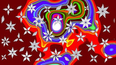 Arkaplan dokusu, duvar kağıdı, kırmızı renkli çiçek teması. Kabile sanatı boho baskısı, klasik çiçek arkaplanı. Soyut etnik raster çizim kalıbı.