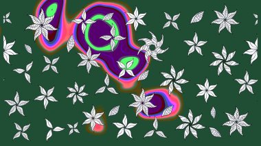 Raster illüstrasyonundaki çiçek desenli çizim. Suluboya tarzında yeşil renkte çiçekler.