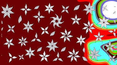 Moda baskıları için zarif bir şablon. Modern çiçek arkaplanı. Parlak renkli çiçekli ve kırmızı yapraklı harika bir çiçek deseni. Halk stili.