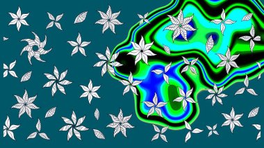 Çiçek kompozisyonu, el boyası, hassas şablon. Mavi renkte manzaralı çiçek deseni. Sevgililer günü ve tebrik kartı konsepti için şık bir davetiye. Üst görünüm, yumuşak biçim.