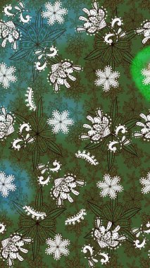 Küçük çiçekli basit bir çiçek çizimi. Yeşil renkte şirin çiçekler. Moda baskısı, albüm, ambalaj kağıdı ve duvar kağıdı için zarif dekoratif süslemeler. Raster illüstrasyonu.