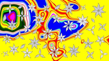 Bahar çiçekleri dallı desen, sarı renkler ve çiçek silueti. Raster deseni.