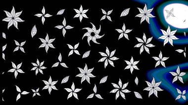 Düz Çiçek Elementleri Tasarımı. Renkli Bahar Teması eskiz kalıbı. Siyah renkli çiçekler. Raster illüstrasyonunda çiçek deseni çizimi.