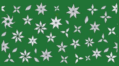 Raster - stok. Eskiz arkaplan modeli. Yapraklı çiçekler ve yeşil renkli papatya çiçekleri..