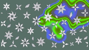 Düz Çiçek Elementleri Tasarımı. Raster Illustrasyon 'daki Çiçek Deseni' nin son moda çizimi. Renkli Yaz Temalı eskiz kalıbı. Tarafsız renklerde çiçekler.